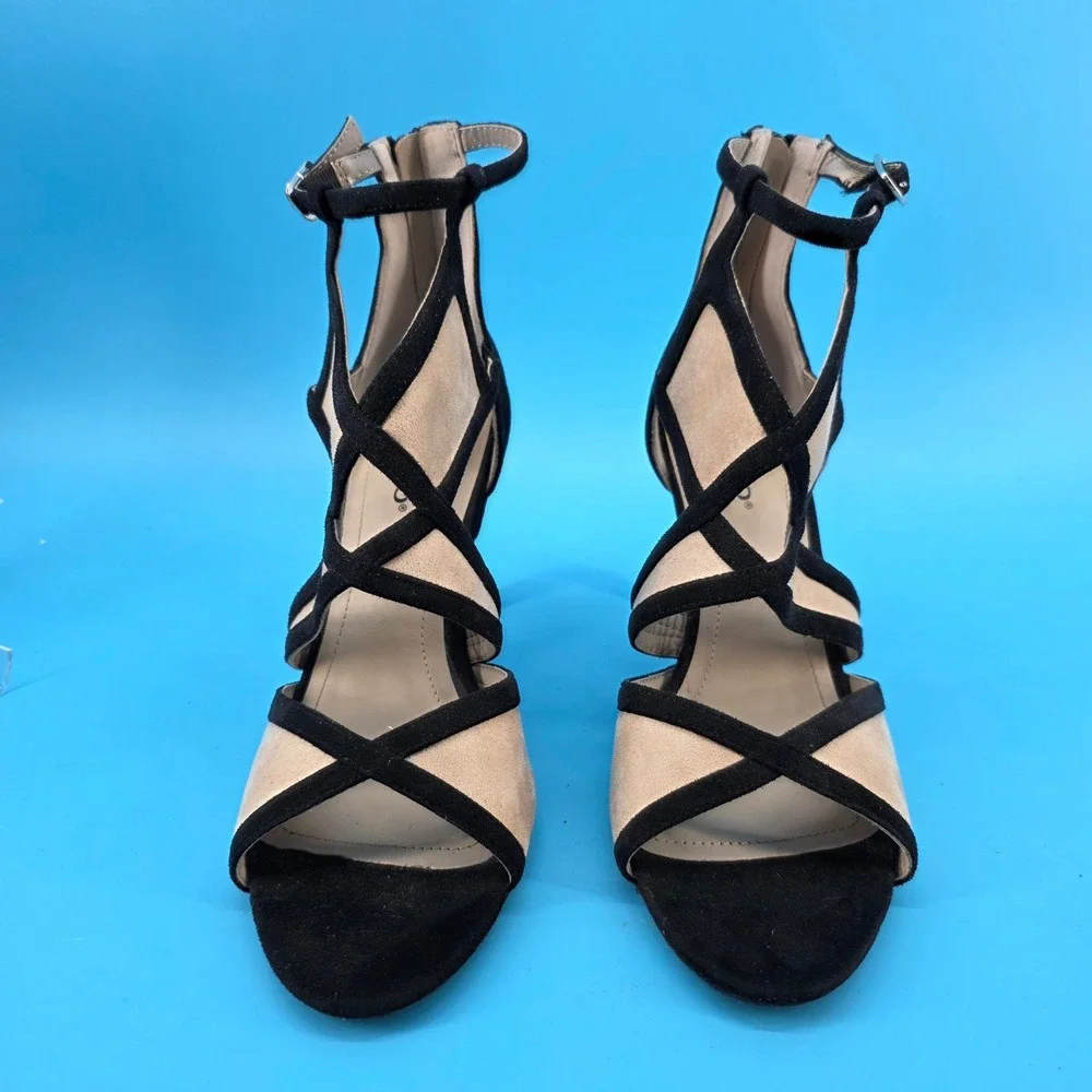 Rialto Ria Womens Black Beige Strappy Caged Dress Sandals Heels Size‎ 9M R6863Z